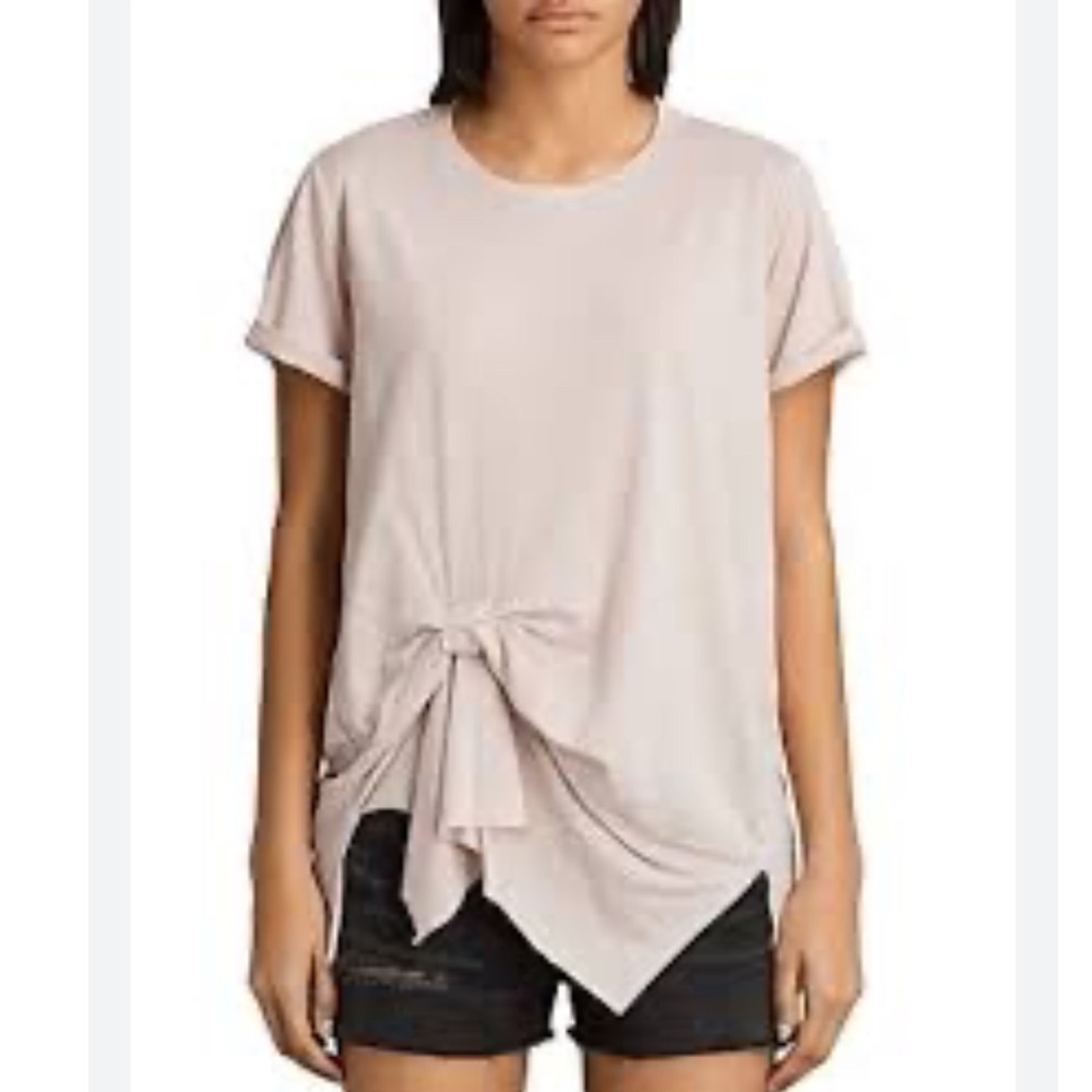 AllSaints Riviera Devo Tee Blush Pink Front Faux Tie Knot‎ T-Shirt Sheer Medium